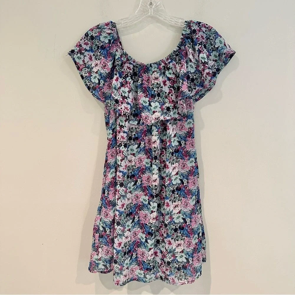 Speechless Floral Off The Shoulder Ruffle Mini Dress Womens XS Coquette Babydoll